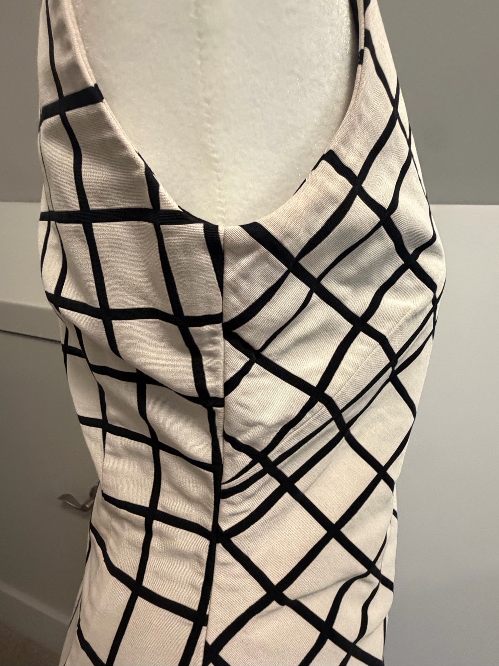 Christian Dior Paris Vintage Cream Black Windowpane Plaid Sheath Dress US 4 - Picture 3 of 13
